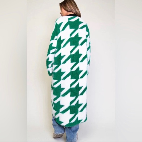 Houndstooth Furry Houndstooth Cardigan in Green NWT - Picture 4 of 4